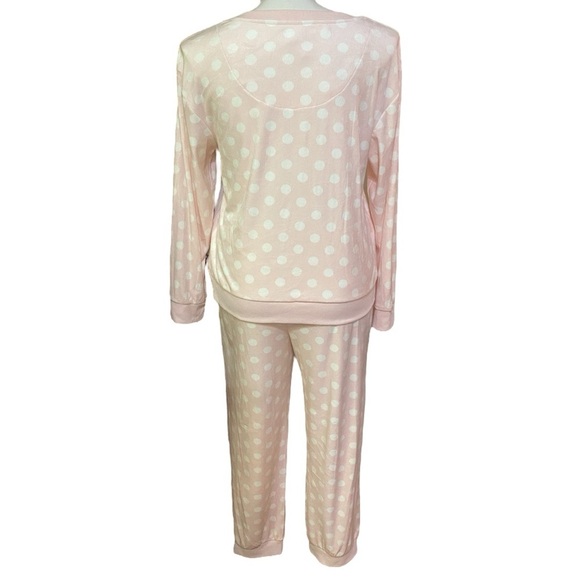 Kate Spade New York Stretch Velour Long Sleeve Joggers Set Pastry Pink Dot Sz XL - Picture 6 of 13